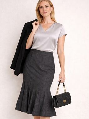 Betty Rubin | Vintage 90's  High-Waisted Midi Skirt  | Tailored Flare |